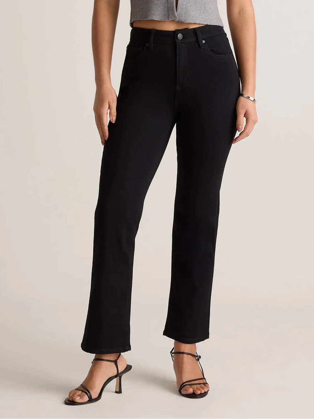 Quince Bella Stretch Straight Jeans Womens 33 Short Black High Rise Stretch New